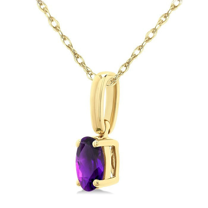 5X3 MM Oval Shape Amethyst Semi-Precious Solitaire Pendant With Chain in 10K Yellow Gold
