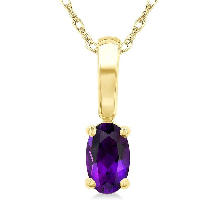 5X3 MM Oval Shape Amethyst Semi-Precious Solitaire Pendant With Chain in 10K Yellow Gold