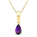 5X3 MM Pear Shape Amethyst Semi-Precious Solitaire Pendant With Chain in 10K Yellow Gold