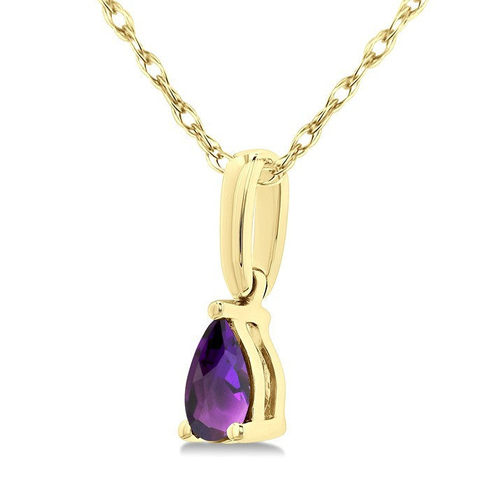 5X3 MM Pear Shape Amethyst Semi-Precious Solitaire Pendant With Chain in 10K Yellow Gold