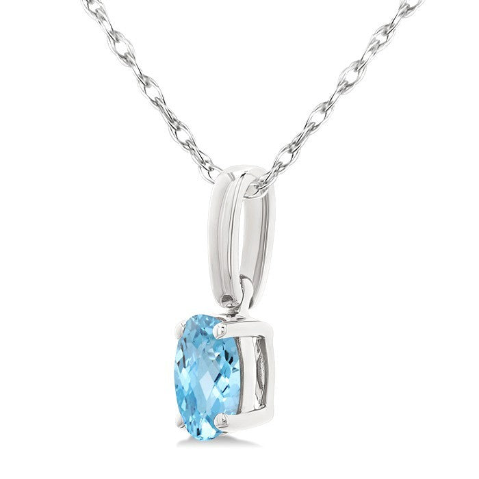 5X3 MM Oval Shape Aquamarine Semi-Precious Solitaire Pendant With Chain in 10K White Gold