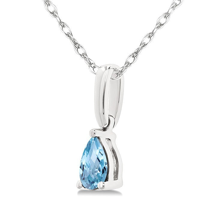 5X3 MM Pear Shape Aquamarine Semi-Precious Solitaire Pendant With Chain in 10K White Gold