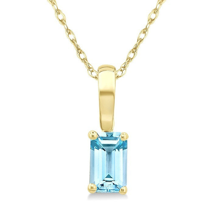 5X3 MM Octagon Shape Aquamarine Semi-Precious Solitaire Pendant With Chain in 10K Yellow Gold