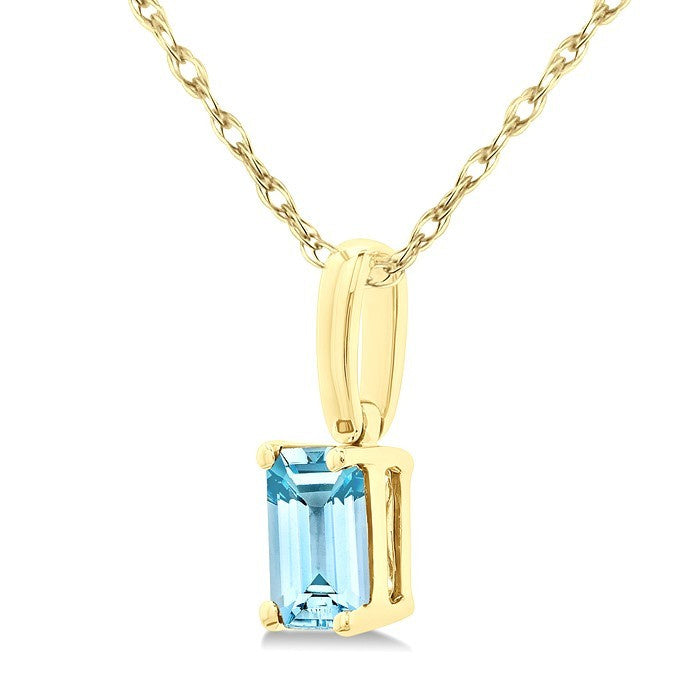 5X3 MM Octagon Shape Aquamarine Semi-Precious Solitaire Pendant With Chain in 10K Yellow Gold