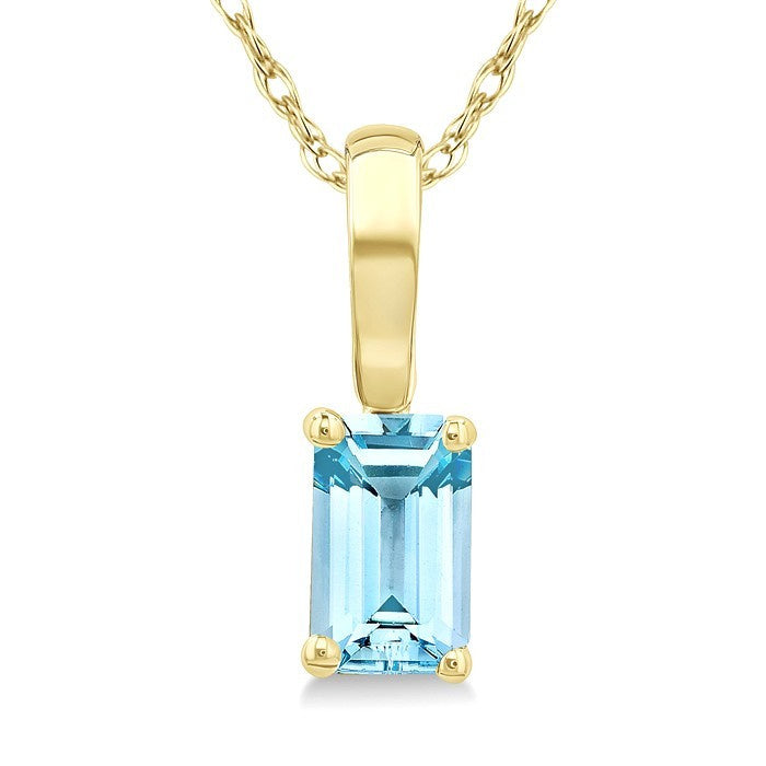 5X3 MM Octagon Shape Aquamarine Semi-Precious Solitaire Pendant With Chain in 10K Yellow Gold