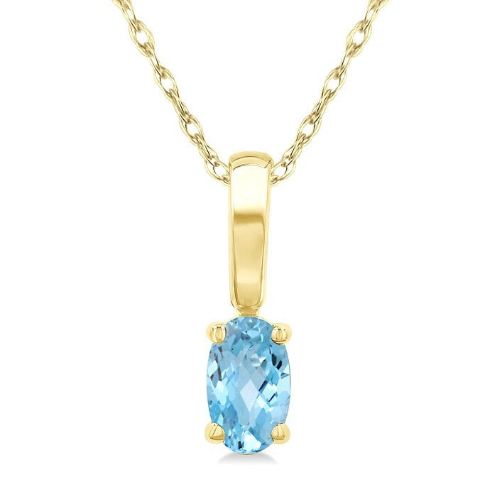 5X3 MM Oval Shape Aquamarine Semi-Precious Solitaire Pendant With Chain in 10K Yellow Gold