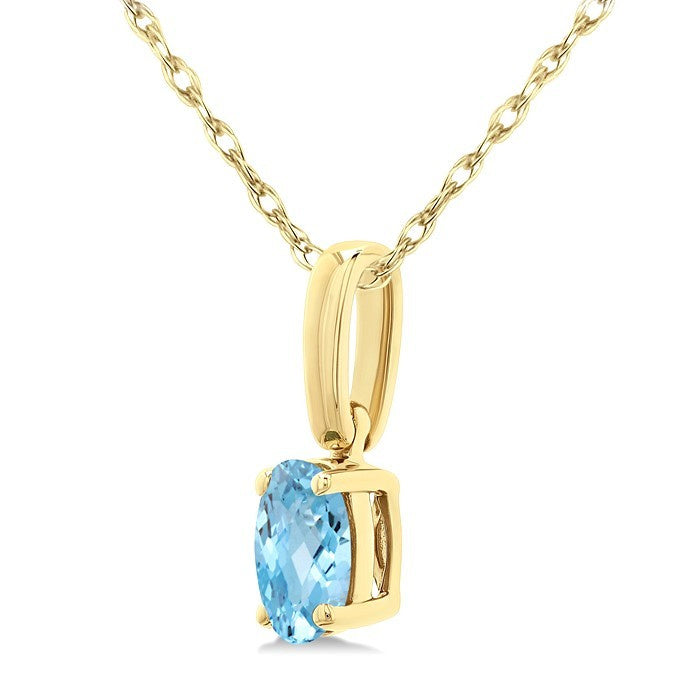 5X3 MM Oval Shape Aquamarine Semi-Precious Solitaire Pendant With Chain in 10K Yellow Gold