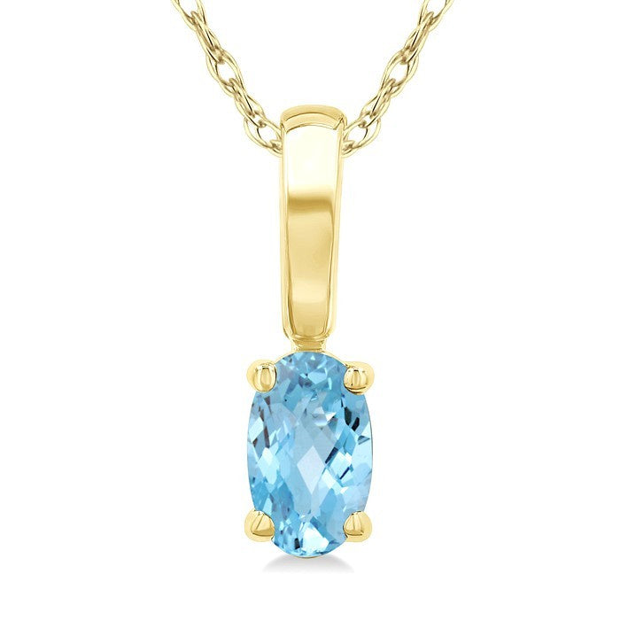 5X3 MM Oval Shape Aquamarine Semi-Precious Solitaire Pendant With Chain in 10K Yellow Gold