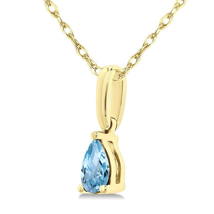 5X3 MM Pear Shape Aquamarine Semi-Precious Solitaire Pendant With Chain in 10K Yellow Gold