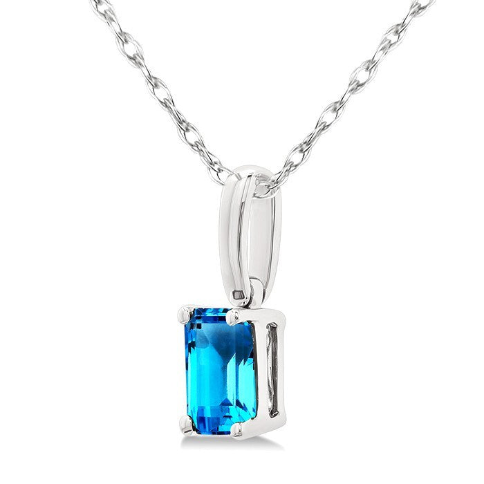 5X3 MM Octagon Shape Blue Topaz Semi-Precious Solitaire Pendant With Chain in 10K White Gold