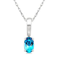 5X3 MM Oval Shape Blue Topaz Semi-Precious Solitaire Pendant With Chain in 10K White Gold
