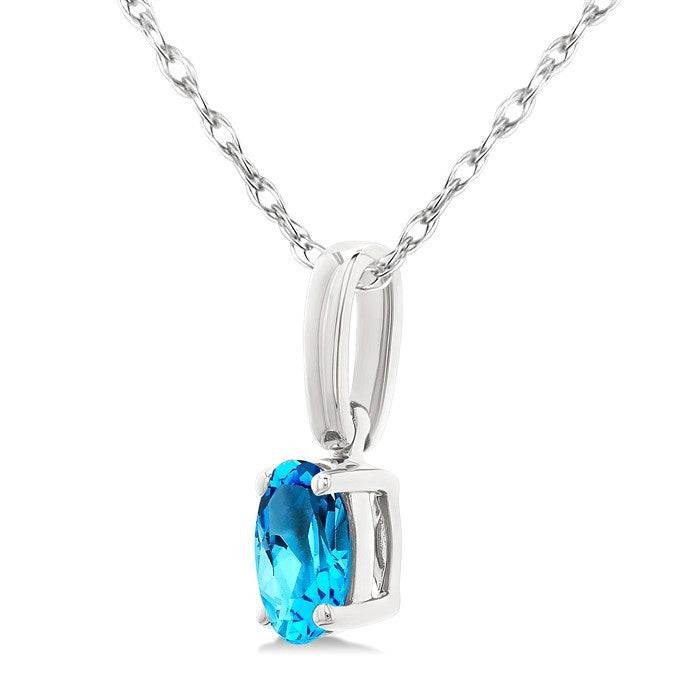 5X3 MM Oval Shape Blue Topaz Semi-Precious Solitaire Pendant With Chain in 10K White Gold