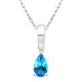 5X3 MM Pear Shape Blue Topaz Semi-Precious Solitaire Pendant With Chain in 10K White Gold