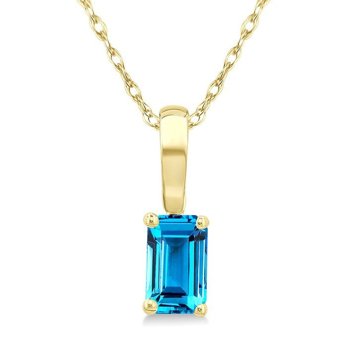 5X3 MM Octagon Shape Blue Topaz Semi-Precious Solitaire Pendant With Chain in 10K Yellow Gold