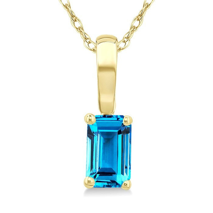 5X3 MM Octagon Shape Blue Topaz Semi-Precious Solitaire Pendant With Chain in 10K Yellow Gold