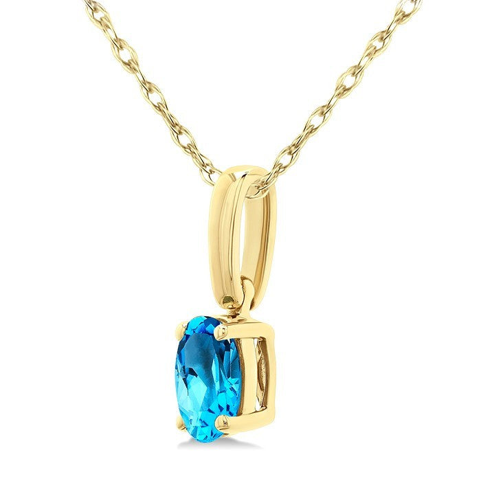 5X3 MM Oval Shape Blue Topaz Semi-Precious Solitaire Pendant With Chain in 10K Yellow Gold