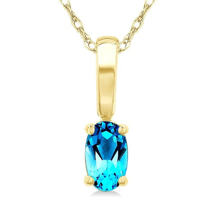 5X3 MM Oval Shape Blue Topaz Semi-Precious Solitaire Pendant With Chain in 10K Yellow Gold