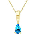 5X3 MM Pear Shape Blue Topaz Semi-Precious Solitaire Pendant With Chain in 10K Yellow Gold