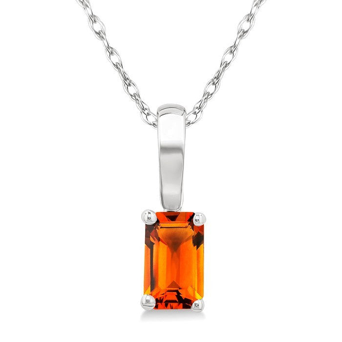 5X3 MM Octagon Shape Citrine Semi-Precious Solitaire Pendant With Chain in 10K White Gold