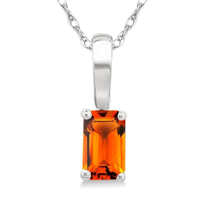 5X3 MM Octagon Shape Citrine Semi-Precious Solitaire Pendant With Chain in 10K White Gold