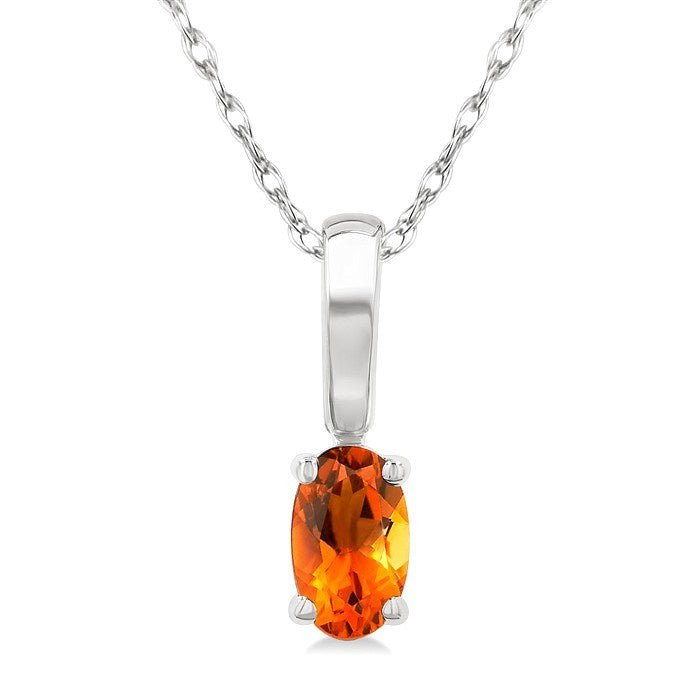 5X3 MM Oval Shape Citrine Semi-Precious Solitaire Pendant With Chain in 10K White Gold