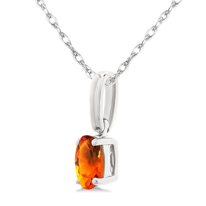 5X3 MM Oval Shape Citrine Semi-Precious Solitaire Pendant With Chain in 10K White Gold