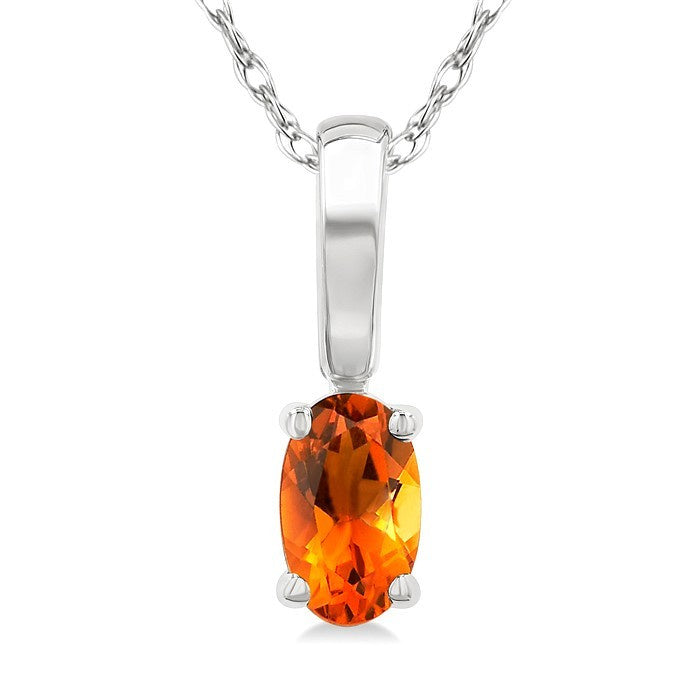 5X3 MM Oval Shape Citrine Semi-Precious Solitaire Pendant With Chain in 10K White Gold
