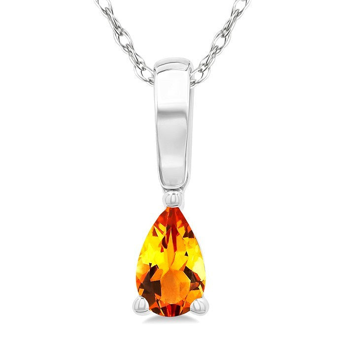5X3 MM Pear Shape Citrine Semi-Precious Solitaire Pendant With Chain in 10K White Gold