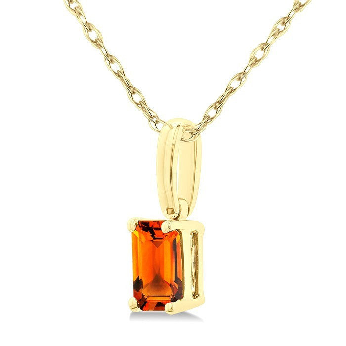5X3 MM Octagon Shape Citrine Semi-Precious Solitaire Pendant With Chain in 10K Yellow Gold