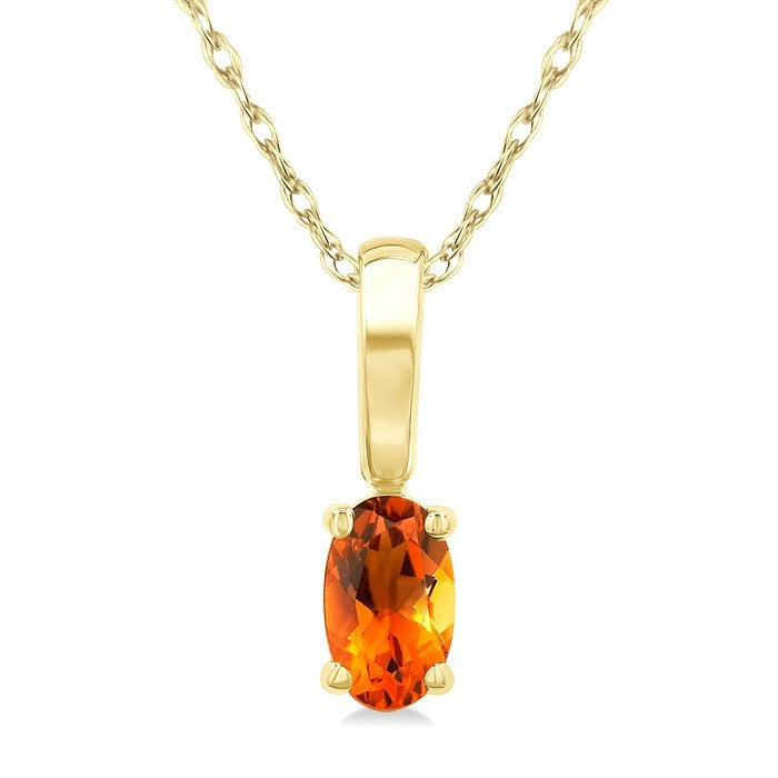 5X3 MM Oval Shape Citrine Semi-Precious Solitaire Pendant With Chain in 10K Yellow Gold