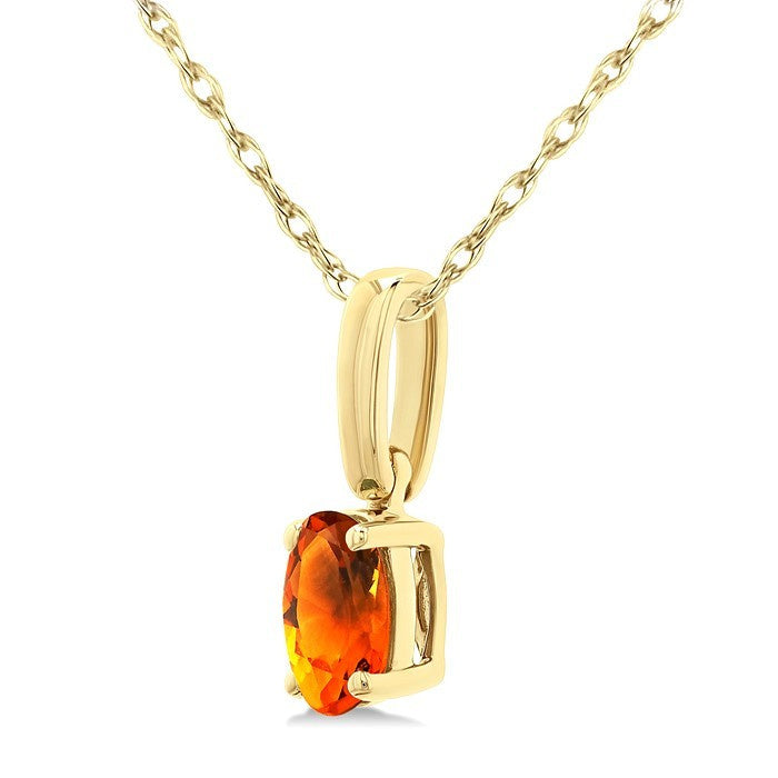 5X3 MM Oval Shape Citrine Semi-Precious Solitaire Pendant With Chain in 10K Yellow Gold