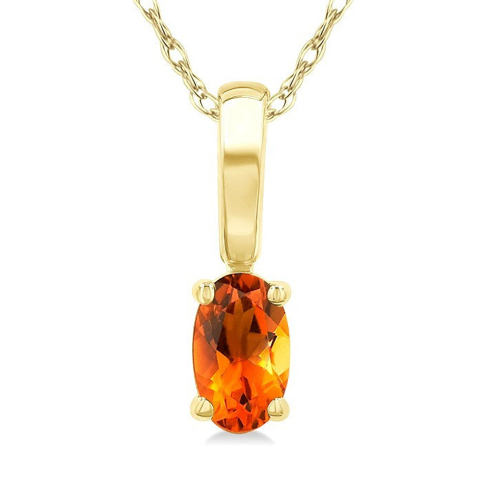 5X3 MM Oval Shape Citrine Semi-Precious Solitaire Pendant With Chain in 10K Yellow Gold