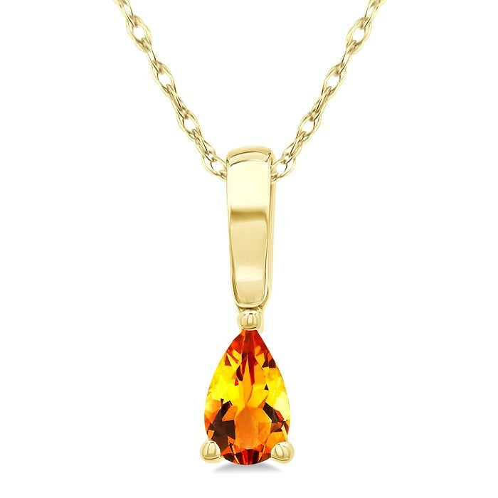5X3 MM Pear Shape Citrine Semi-Precious Solitaire Pendant With Chain in 10K Yellow Gold