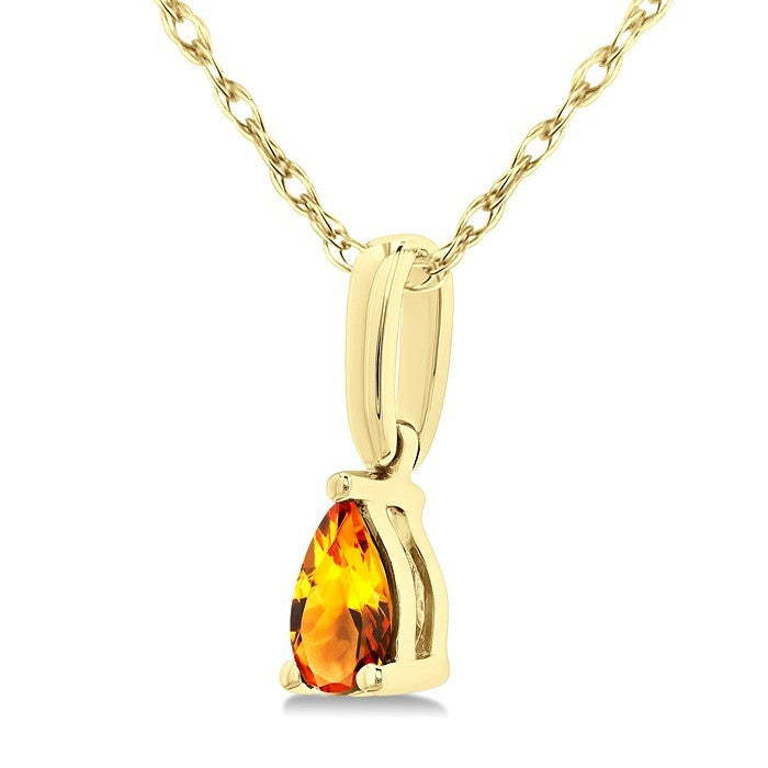 5X3 MM Pear Shape Citrine Semi-Precious Solitaire Pendant With Chain in 10K Yellow Gold