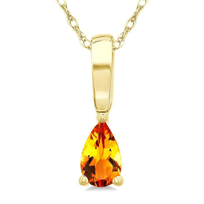 5X3 MM Pear Shape Citrine Semi-Precious Solitaire Pendant With Chain in 10K Yellow Gold
