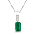 5X3 MM Octagon Shape Emerald Precious Solitaire Pendant With Chain in 10K White Gold