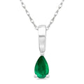 5X3 MM Pear Shape Emerald Precious Solitaire Pendant With Chain in 10K White Gold
