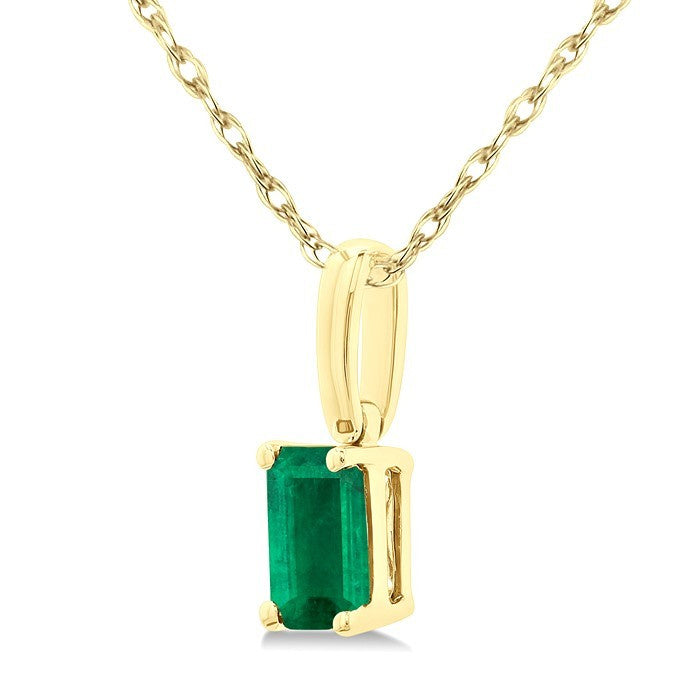 5X3 MM Octagon Shape Emerald Precious Solitaire Pendant With Chain in 10K Yellow Gold