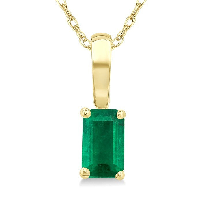 5X3 MM Octagon Shape Emerald Precious Solitaire Pendant With Chain in 10K Yellow Gold