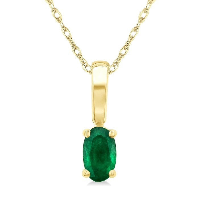 5X3 MM Oval Shape Emerald Precious Solitaire Pendant With Chain in 10K Yellow Gold