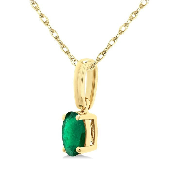 5X3 MM Oval Shape Emerald Precious Solitaire Pendant With Chain in 10K Yellow Gold