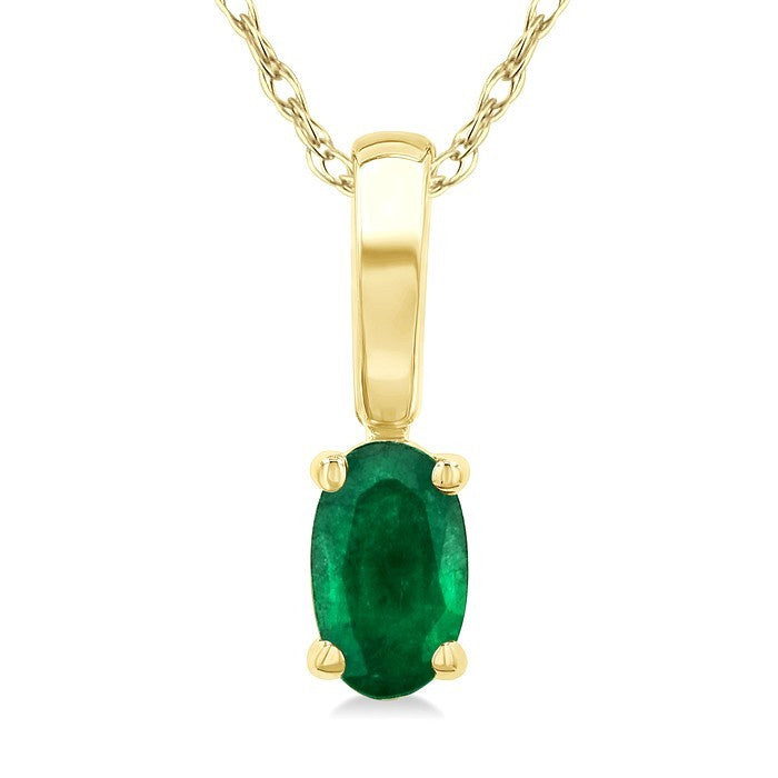 5X3 MM Oval Shape Emerald Precious Solitaire Pendant With Chain in 10K Yellow Gold