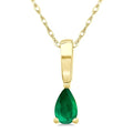5X3 MM Pear Shape Emerald Precious Solitaire Pendant With Chain in 10K Yellow Gold