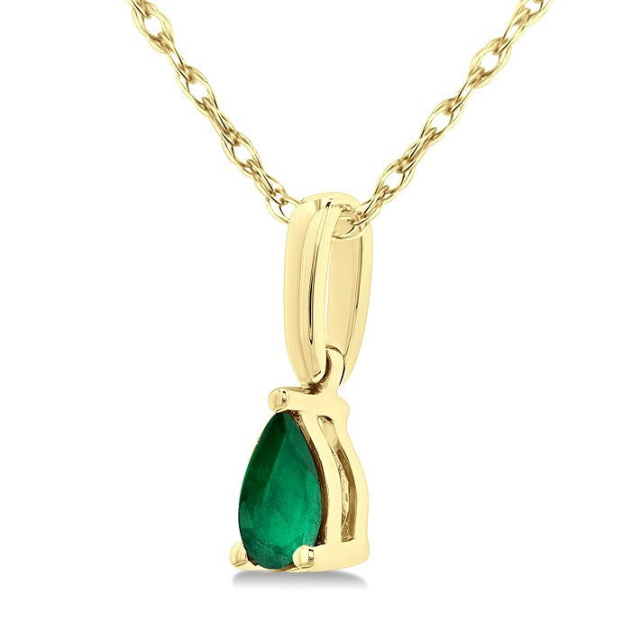 5X3 MM Pear Shape Emerald Precious Solitaire Pendant With Chain in 10K Yellow Gold