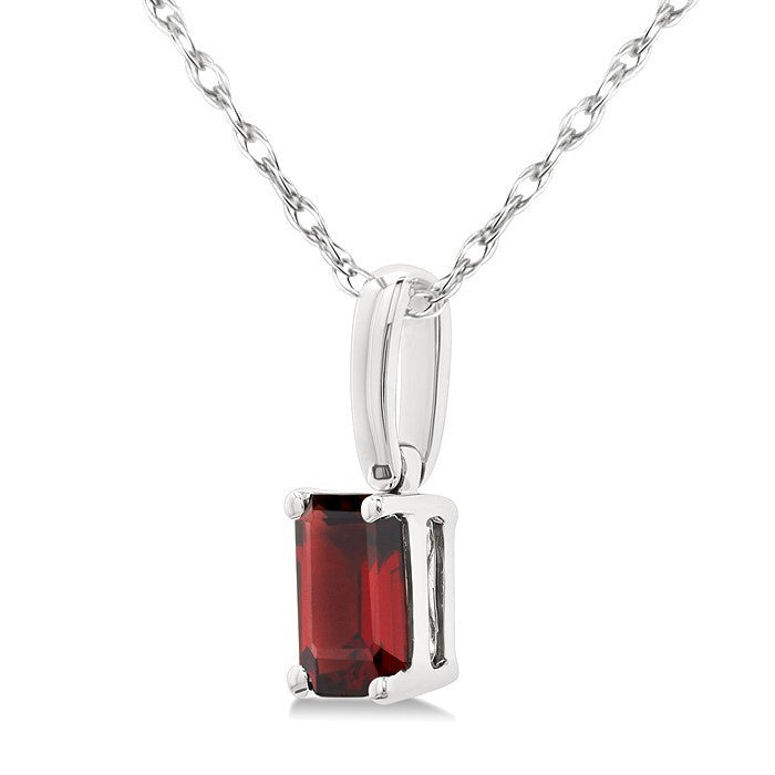 5X3 MM Octagon Shape Garnet Semi-Precious Solitaire Pendant With Chain in 10K White Gold