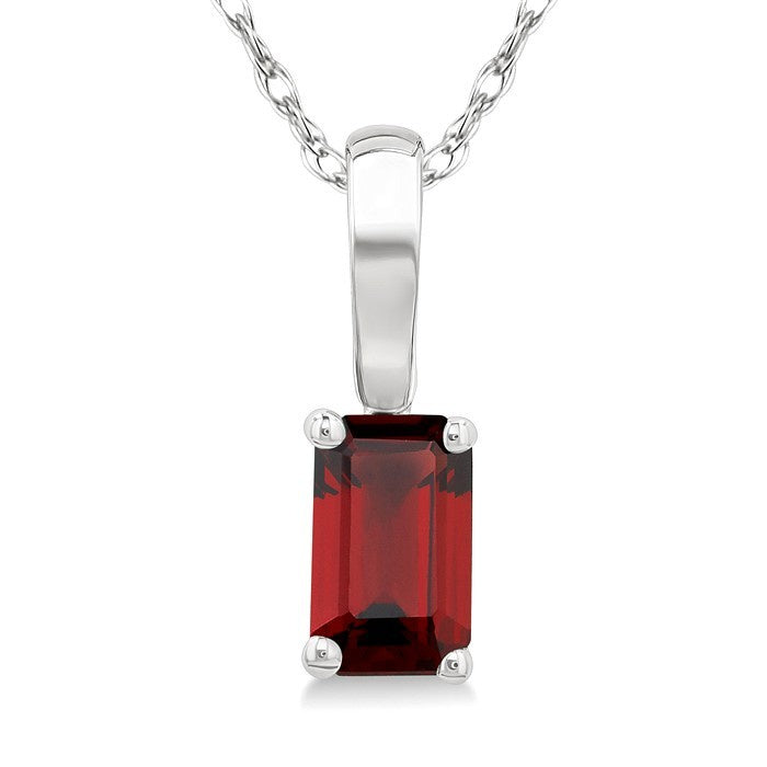 5X3 MM Octagon Shape Garnet Semi-Precious Solitaire Pendant With Chain in 10K White Gold