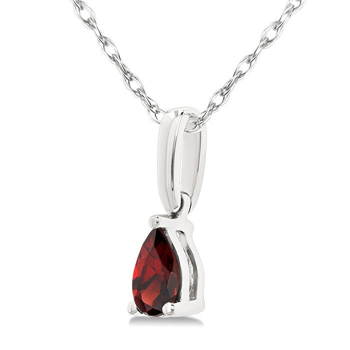 5X3 MM Pear Shape Garnet Semi-Precious Solitaire Pendant With Chain in 10K White Gold