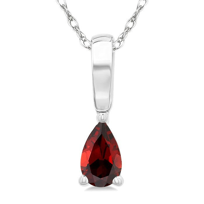 5X3 MM Pear Shape Garnet Semi-Precious Solitaire Pendant With Chain in 10K White Gold