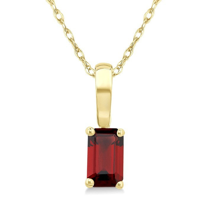 5X3 MM Octagon Shape Garnet Semi-Precious Solitaire Pendant With Chain in 10K Yellow Gold