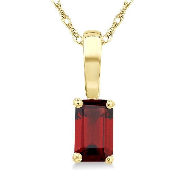 5X3 MM Octagon Shape Garnet Semi-Precious Solitaire Pendant With Chain in 10K Yellow Gold